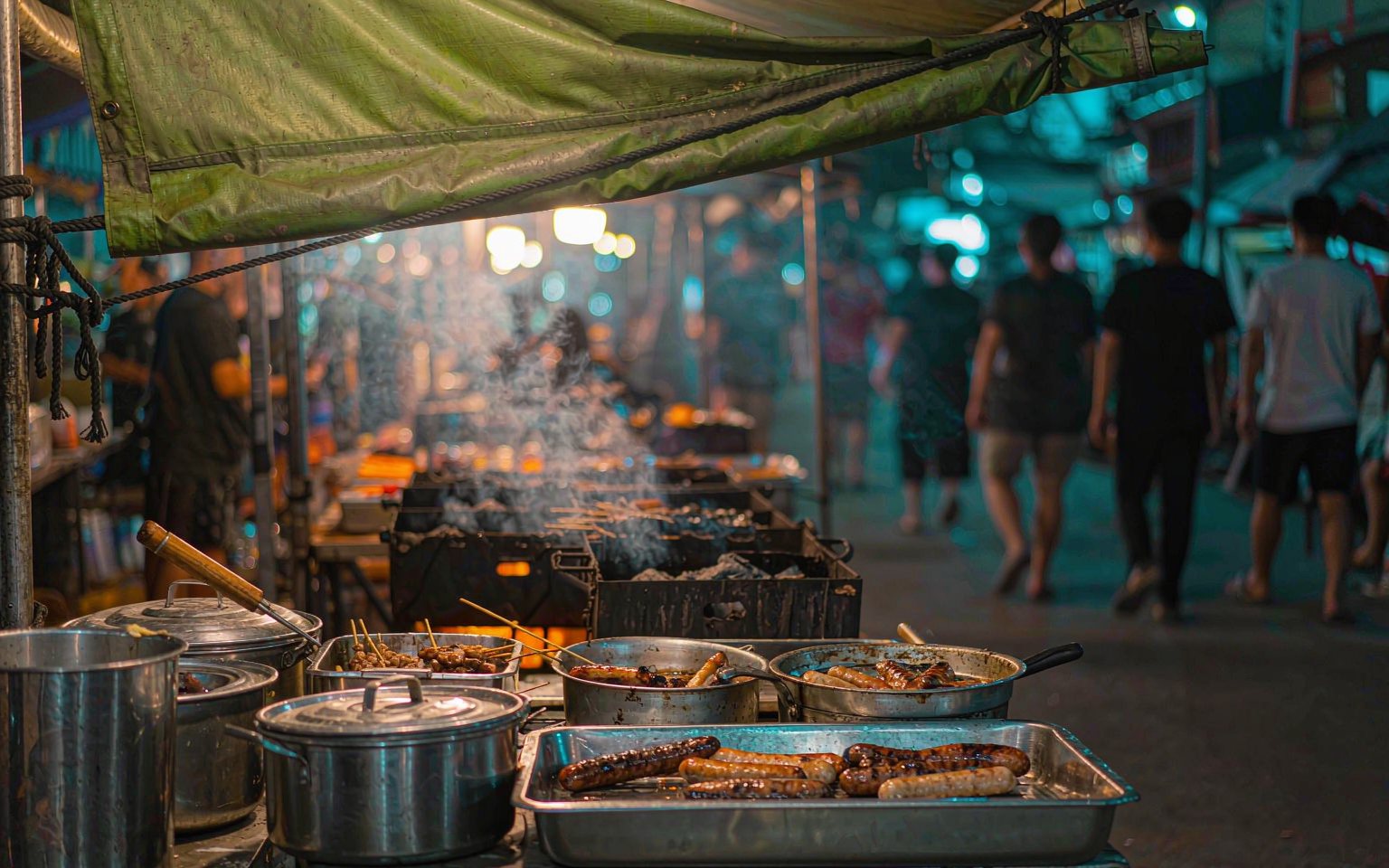 Charcoal grills at a northern Thai night market